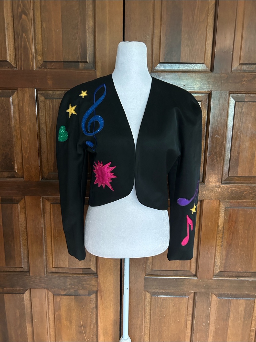 VTG Mondi West Germany Cropped Jacket Blazer 34 Pop Art Music Notes Bolero 80s - Picture 2 of 10